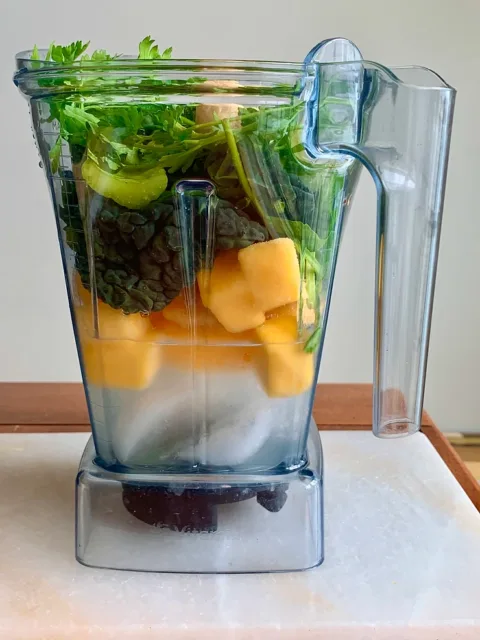 Photo of healthy green smoothie in a Vitamix